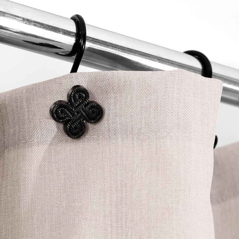 Popkozzi Black Shower Curtain Rings Hooks: Rust Proof Metal Shower Rings for Bathroom - Fancy Flower Clover Designed Decorative Shower Curtain Hooks Hangers for Shower Rod - Set of 12 - Image 3